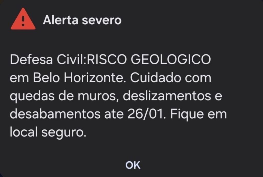 Defesa Civil de BH: Alerta de Risco Geológico Até 26 de Janeiro