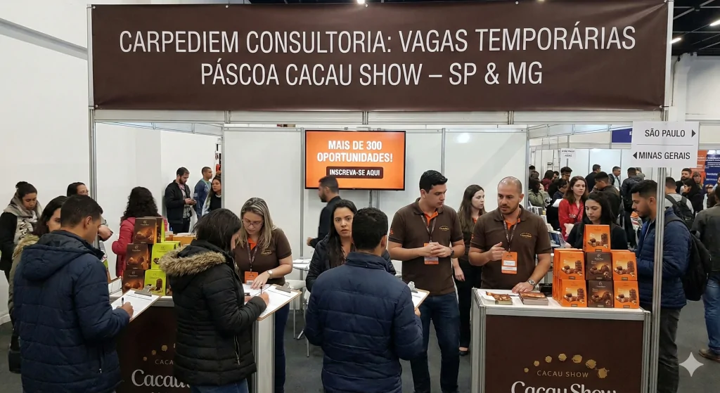 Carpediem Consultoria Abre 300 Vagas Temporárias para a Páscoa da Cacau Show em SP e MG Carpediem Consultoria Abre 300 Vagas Temporárias para a Páscoa da Cacau Show em SP e MG